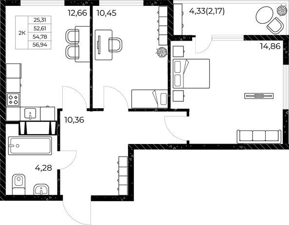 
  Продается 2-комн. квартира 56.94 м², в ЖК Звезда Столицы 2. Фото 2.