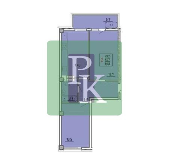 
  Продается 2-комн. квартира 60.8 м². Фото 18.