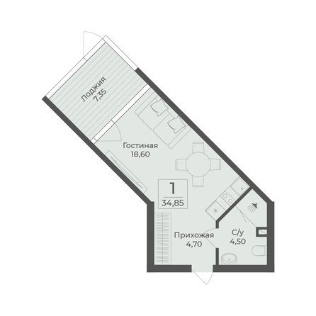 
  Продается апартамент 34.85 м², в АК Тамерун, корп 2. Фото 7.