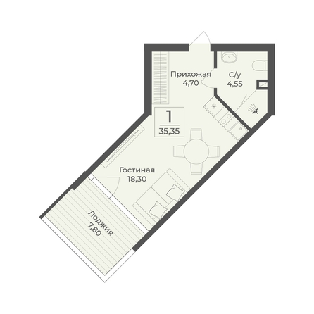 
  Продается апартамент 35.35 м², в АК Тамерун, корп 2. Фото 7.