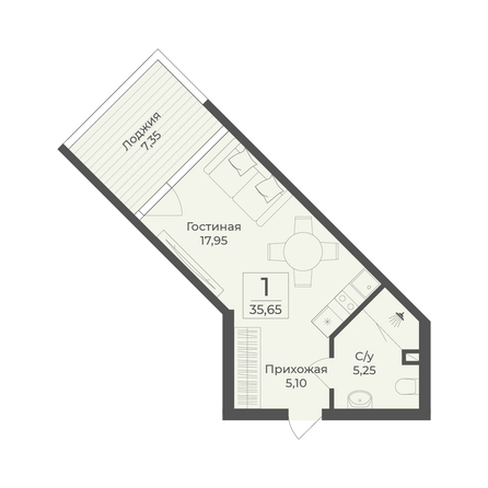 
  Продается апартамент 35.65 м², в АК Тамерун, корп 2. Фото 7.