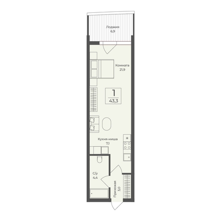 
  Продается апартамент 43.3 м², в АО Форос. Фото 2.