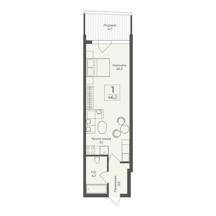 
  Продается апартамент 46.2 м², в АО Форос. Фото 2.