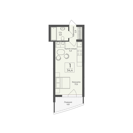 
  Продается апартамент 34.4 м², в АО Форос. Фото 2.