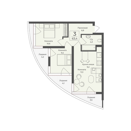 
  Продается апартамент 63.4 м², в АО Форос. Фото 2.