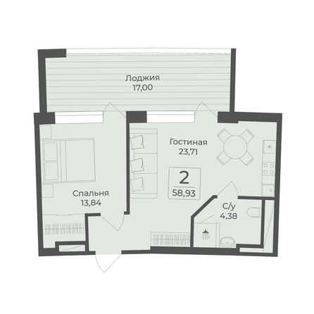 
  Продается апартамент 58.93 м², в АК Тамерун, корп 1. Фото 7.