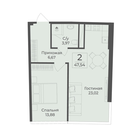 
  Продается апартамент 47.54 м², в АК Тамерун, корп 1. Фото 7.