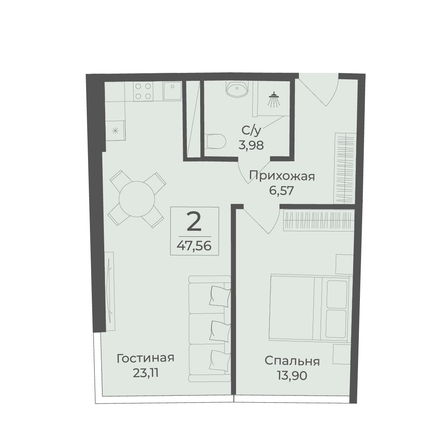 
  Продается апартамент 47.56 м², в АК Тамерун, корп 1. Фото 7.