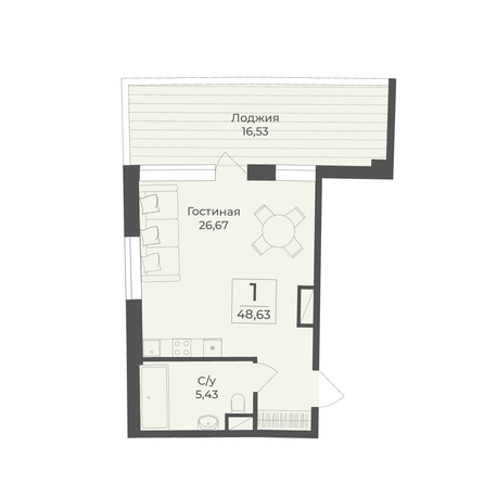 
  Продается апартамент 48.63 м², в АК Тамерун, корп 1. Фото 7.