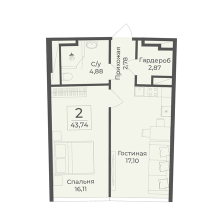 
  Продается апартамент 43.74 м², в АК Тамерун, корп 1. Фото 7.