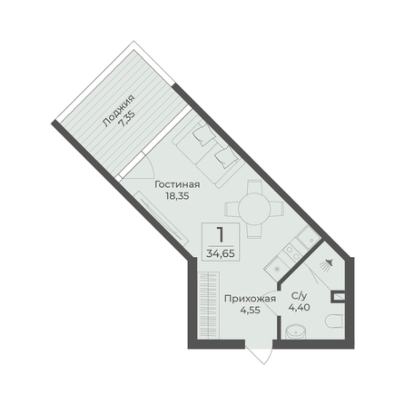 
  Продается апартамент 35.85 м², в АК Тамерун, корп 2. Фото 7.