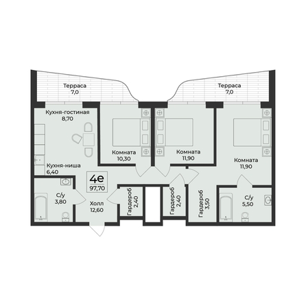 
  Продается 4-комн. квартира 97.3 м², в ЖК Нега. Фото 2.