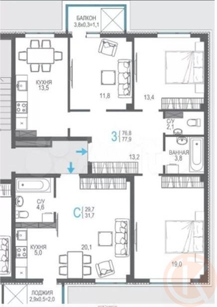 
  Продается 3-комн. квартира 77.9 м². Фото 1.