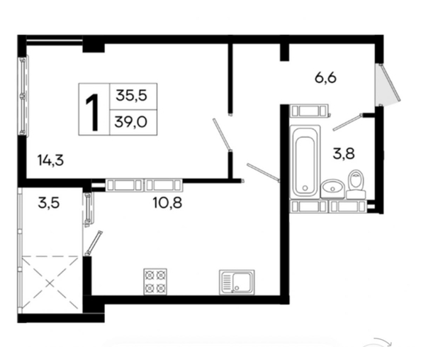
  Продается 1-комн. квартира 35.5 м², в ЖК Поэма. Фото 2.