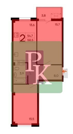 
  Продается 2-комн. квартира 58.5 м². Фото 16.