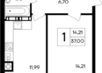 Республика: Планировка 1-комн 37, 37,12 м²