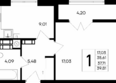 Сезоны: Планировка 1-комн 39,81 м²