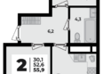 Родной дом 2, литера 3: Планировка 2-комн 55,9 м²