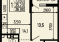 Звезды, литер 11: Планировка 1-комн 36,8, 37,3 м²