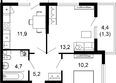 Лестория, дом 2: Планировка 2-комн 47,7 м²