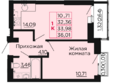 Вишневый сад, дом 2.1: Планировка 1-комн 33,98 м²