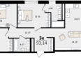 Патрики, литер 2: Планировка 3-комн 93,14 м²