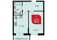 Красная площадь, литера 3: Планировка 1-комн 44,24 м²