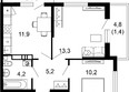 Лестория, дом 2: Планировка 2-комн 47,5 м²