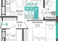 Орион: Планировка 1-комн 37 м²