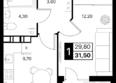 Эстет, литер 47.2: Планировка 1-комн 31,5 - 32,5 м²