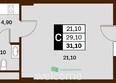 Аксис Патриот: Планировка 1-комн 31,1 м²