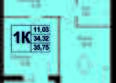 Друг, литера 5: Планировка 1-комн 35,75 м²