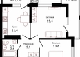 Отражение, 2 очередь литера 3: Планировка 2-комн 52,7 м²