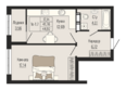 Федерация, дом 2: Планировка 1-комн 44,92 м²