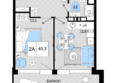 Мореград: Планировка 2-комн 45,3 м²