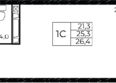 Западные Аллеи, литера 6.3: Планировка Студия 26,4 м²