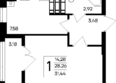 Парковые кварталы, этап 2: Планировка 1-комн 30,58 - 31,93 м²