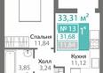 Горизонты 2 : Планировка 1-комн 31,68 м²