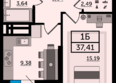 Легенда Ростова, литер 11: Планировка 1-комн 37,41 м²