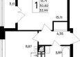 Парковые кварталы, этап 1: Планировка 1-комн 33,99, 34,39 м²
