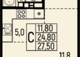 Звезды, литер 10: Планировка Студия 27,5, 27,9 м²