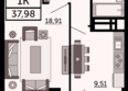 Four Premiers (Фор Примьерс), 1: Планировка 1-комн 37,98 м²