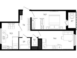 Продается 2-комнатная квартира ЖК 5 элемент Аске, лит 5-10 стр.1, сек.1,2,3, 52.4  м², 6948083 рублей