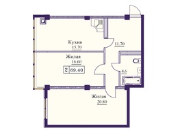 Продается 2-комнатная квартира ЖК Новый город, 69.4  м²