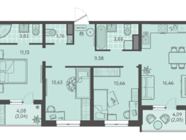 Продается 3-комнатная квартира ЖК Теплые края, литер 6, 72.35  м&sup2;, 7596750 рублей