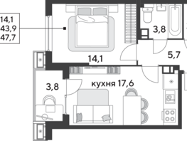 Продается 1-комнатная квартира ЖК Парк Победы 2, литера 28, 47.7 м², 8023141 рублей