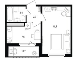 Продается 1-комнатная квартира ЖК 5 элемент Аске, лит 5-11 стр.2, сек.5,6, 32.1  м², 3900150 рублей