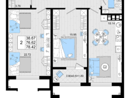 Продается 2-комнатная квартира ЖК Резиденция морей, корпус А, 78.42  м², 18530646 рублей