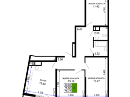 Продается 3-комнатная квартира ЖК Фонтаны, литер 11, 76.77  м², 10901340 рублей