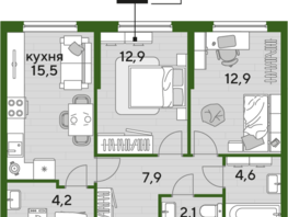 Продается 2-комнатная квартира ЖК DOGMA PARK (Догма парк), литера 17, 60.1 м², 8065420 рублей